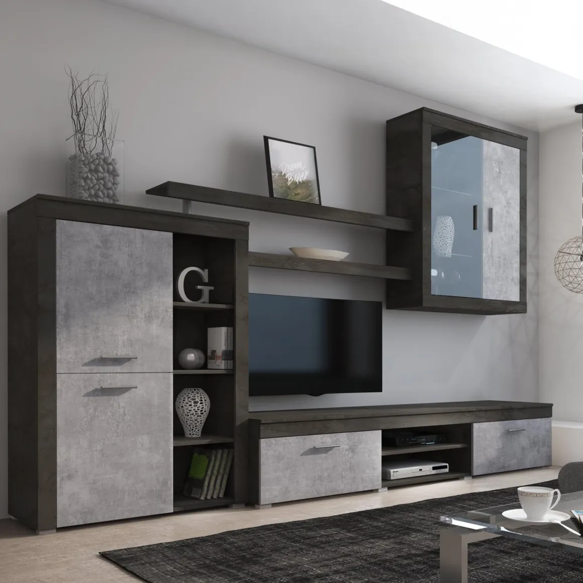 Pareti Attrezzate > Dmora Parete Attrezzata Nero Antracite Grigio 9 Ripiani 2 Cassetti, Modulabile - Dubino Grigio, Nero Antracite