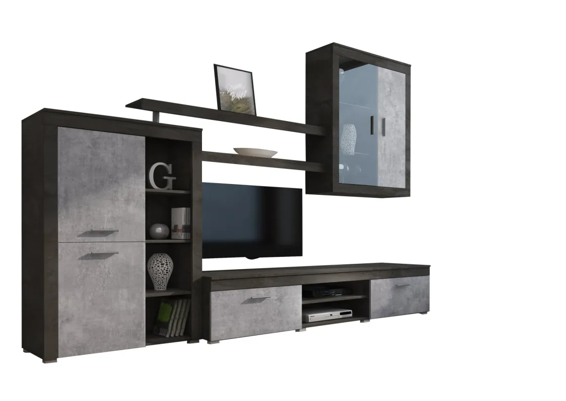 Pareti Attrezzate > Dmora Parete Attrezzata Nero Antracite Grigio 9 Ripiani 2 Cassetti, Modulabile - Dubino Grigio, Nero Antracite