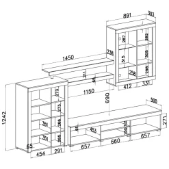 Pareti Attrezzate > Dmora Parete Attrezzata Nero Antracite Grigio 9 Ripiani 2 Cassetti, Modulabile - Dubino Grigio, Nero Antracite