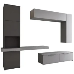 Pareti Attrezzate > Dmora Parete Attrezzata Nero Antracite Grigio 9 Ripiani 2 Cassetti, Modulabile - Dubino Grigio, Nero Antracite
