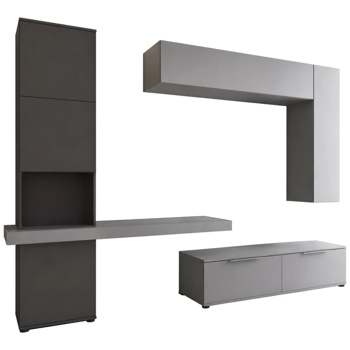 Pareti Attrezzate > Dmora Parete Attrezzata Nero Antracite Grigio 9 Ripiani 2 Cassetti, Modulabile - Dubino Grigio, Nero Antracite