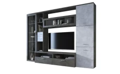 Parete Attrezzata Nero Antracite Grigio Cemento 5 Ripiani 2 Cassetti, Modulabile - Sovizzo