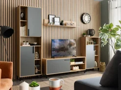 Parete Attrezzata Nero Antracite Marrone Rovere Nodi Modulabile 12 Ripiani 279x38x192.5h cm, 17 Vani - Civitate