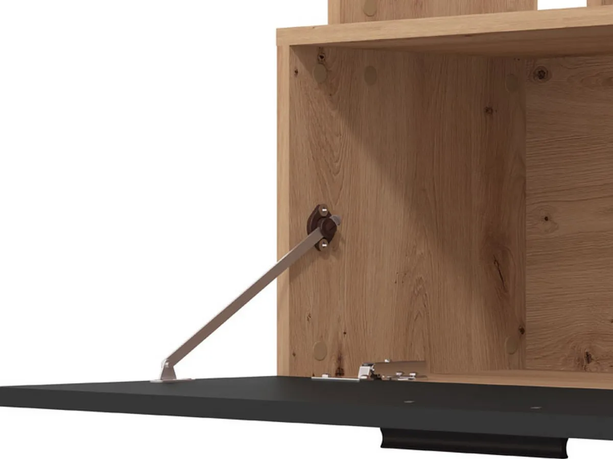 Pareti Attrezzate > Dmora Parete Attrezzata Nero Marrone Rovere Nodi 8 Ripiani 2 Ante 168.5x35x157h cm, 10 Vani - Chieve Marrone, Nero Rovere Nodi