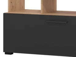 Pareti Attrezzate > Dmora Parete Attrezzata Nero Marrone Rovere Nodi 8 Ripiani 2 Ante 168.5x35x157h cm, 10 Vani - Chieve Marrone, Nero Rovere Nodi