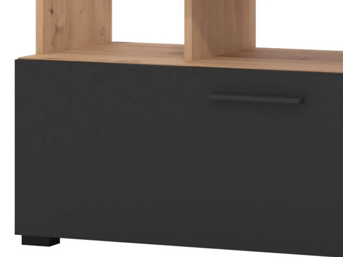 Pareti Attrezzate > Dmora Parete Attrezzata Nero Marrone Rovere Nodi 8 Ripiani 2 Ante 168.5x35x157h cm, 10 Vani - Chieve Marrone, Nero Rovere Nodi