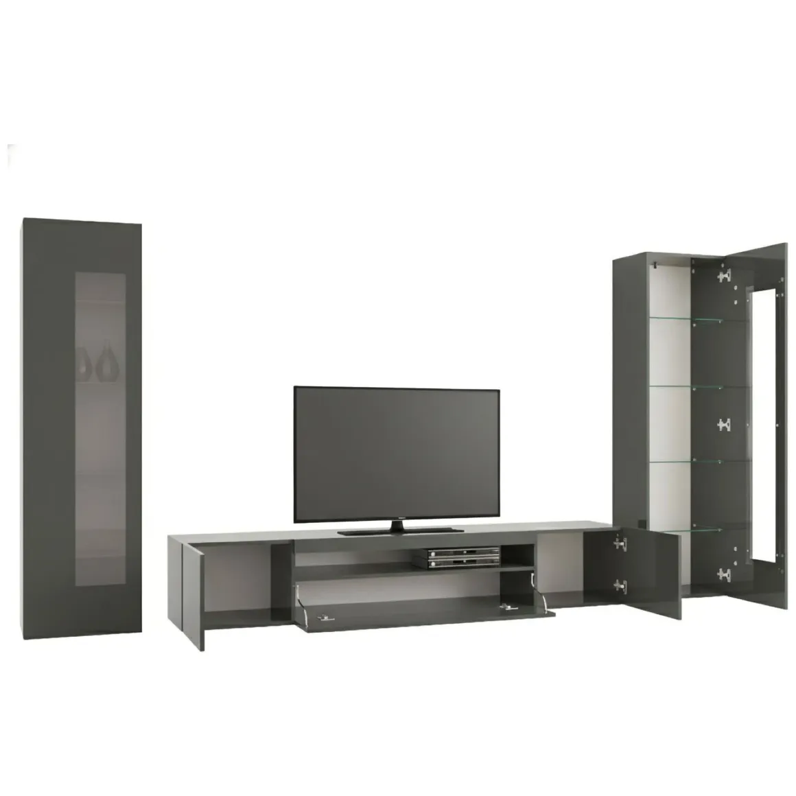 Parete attrezzata 10 ripiani 290cm antracite lucida - Aslhey