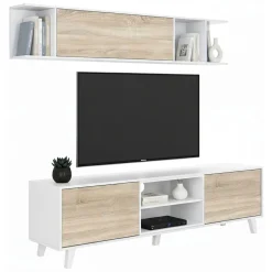 Salotto|Pareti Attrezzate > Dmora Parete attrezzata 6 ripiani 180cm bianca e rovere - Aslan Marrone Rovere, Bianco Lucido