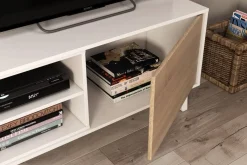 Salotto|Pareti Attrezzate > Dmora Parete attrezzata 6 ripiani 180cm bianca e rovere - Aslan Marrone Rovere, Bianco Lucido