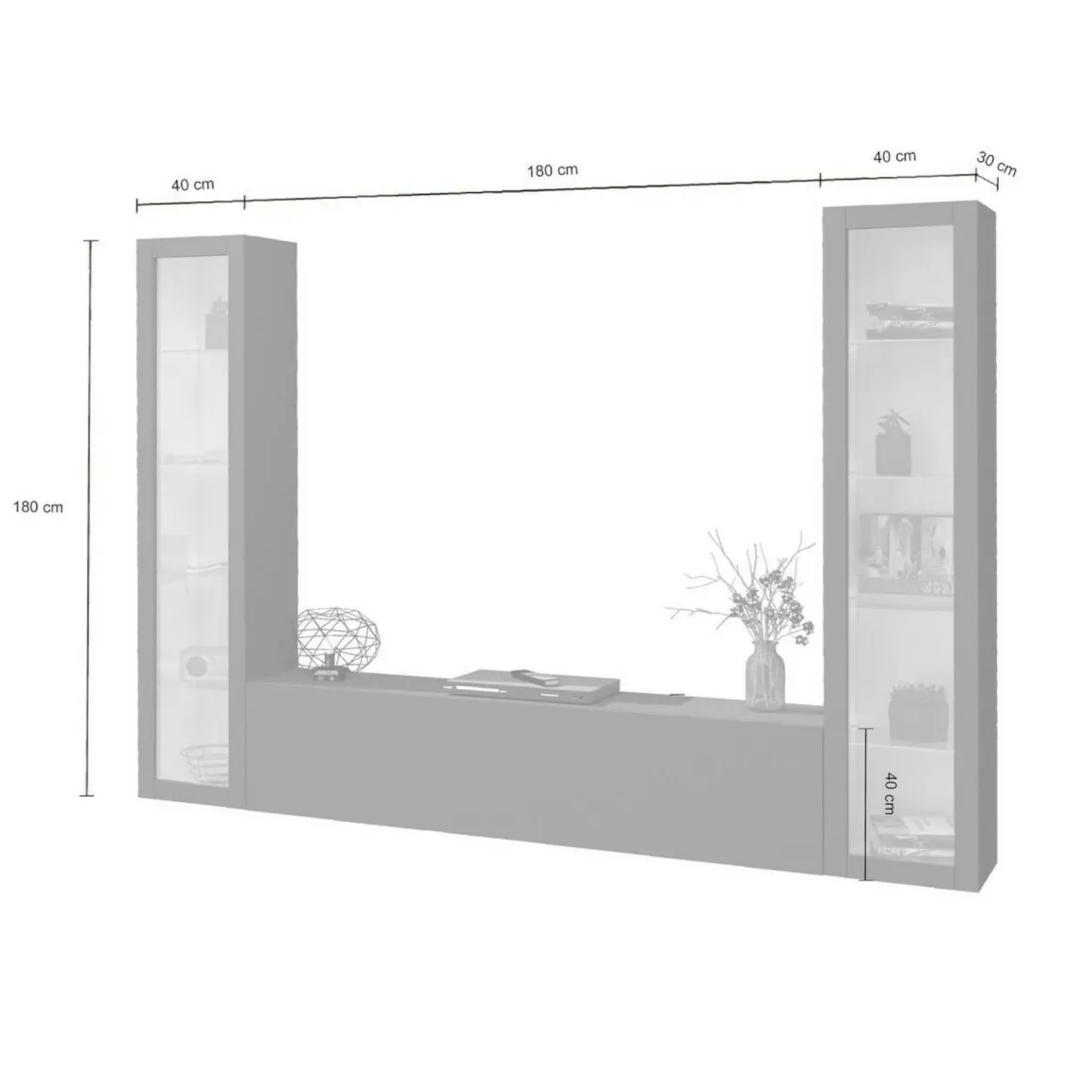Parete attrezzata 9 ripiani 260cm antracite - Leda