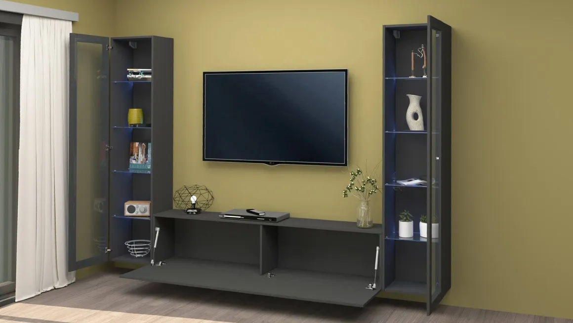 Parete attrezzata 9 ripiani 260cm antracite - Leda