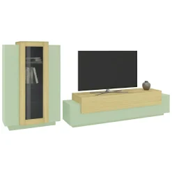 Parete Attrezzata Verde Modulabile 10 Ripiani 280x45x120.5h cm, Apertura a Ribalta, Battente - Lazzate