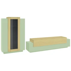 Parete Attrezzata Verde Modulabile 10 Ripiani 280x45x120.5h cm, Apertura a Ribalta, Battente - Lazzate