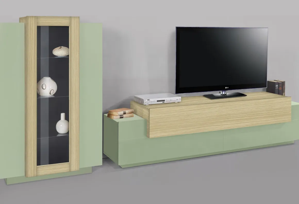 Parete Attrezzata Verde Modulabile 10 Ripiani 280x45x120.5h cm, Apertura a Ribalta, Battente - Lazzate