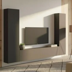 Salotto|Pareti Attrezzate > Dmora Parete salotto in legno 260cm antracite - Natasha Nero Antracite