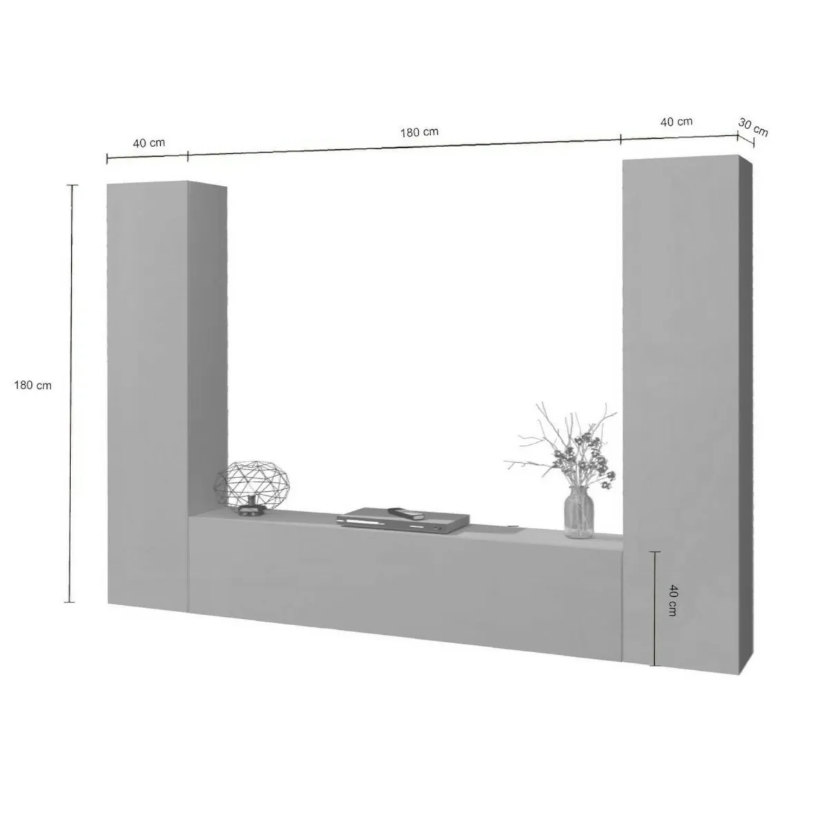 Salotto|Pareti Attrezzate > Dmora Parete salotto in legno 260cm antracite - Natasha Nero Antracite
