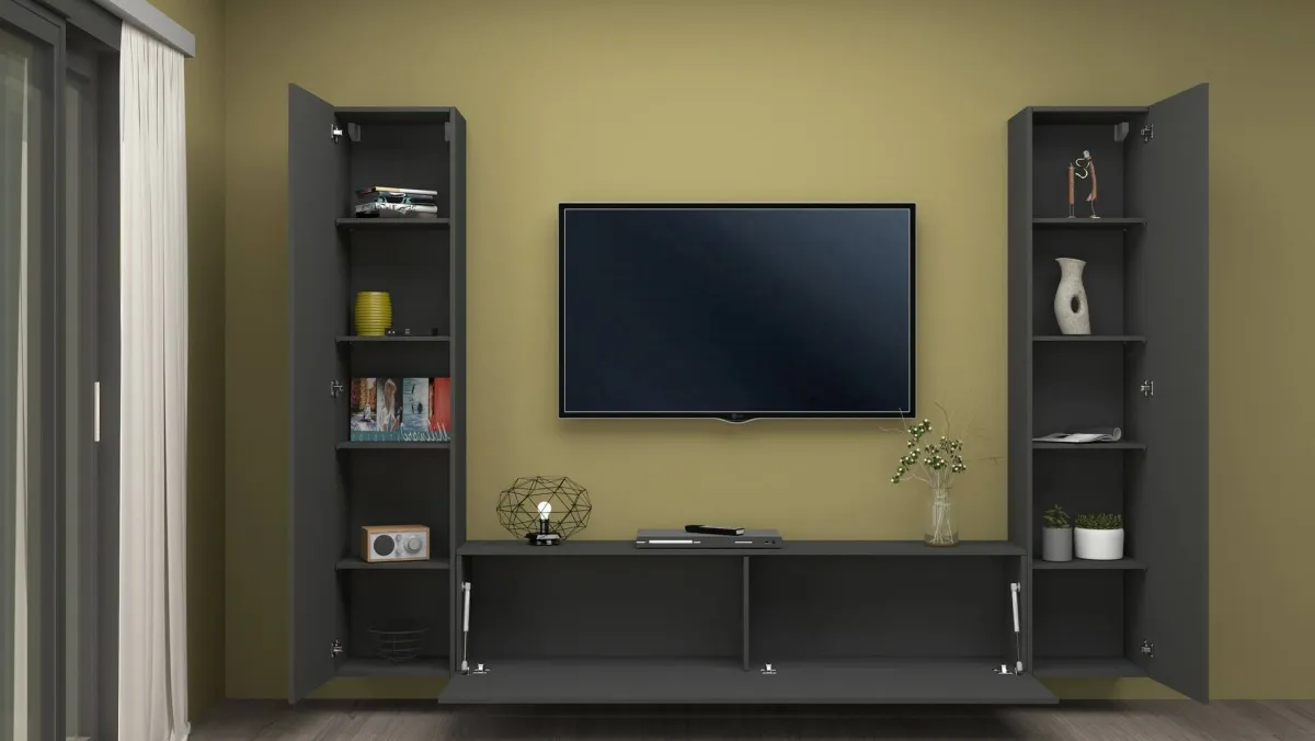 Salotto|Pareti Attrezzate > Dmora Parete salotto in legno 260cm antracite - Natasha Nero Antracite