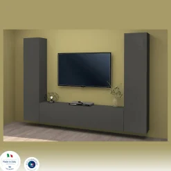 Salotto|Pareti Attrezzate > Dmora Parete salotto in legno 260cm antracite - Natasha Nero Antracite