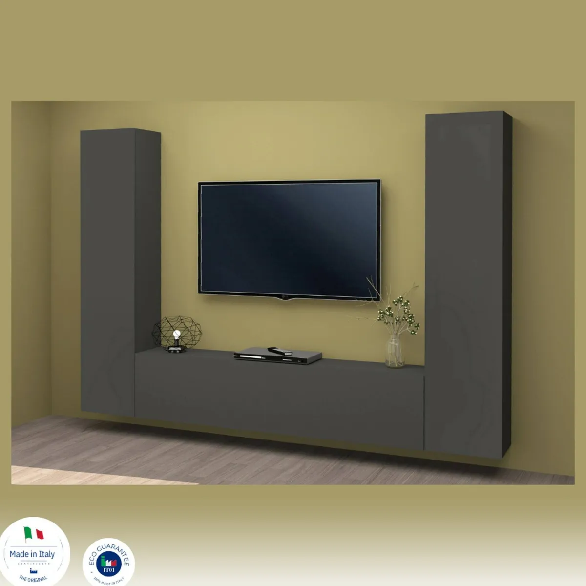 Salotto|Pareti Attrezzate > Dmora Parete salotto in legno 260cm antracite - Natasha Nero Antracite
