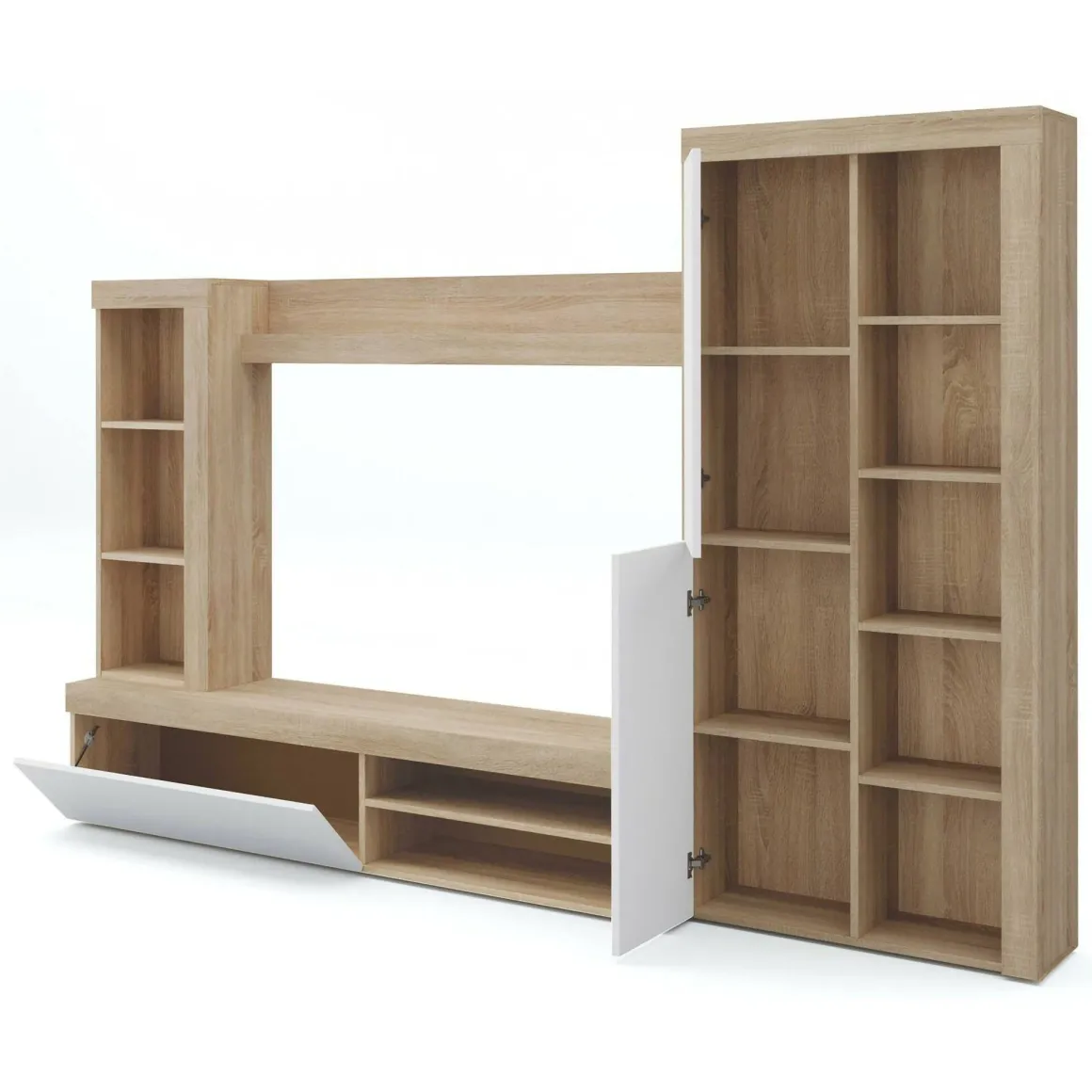 Parete salotto moderna 240cm bianca e rovere - Neera