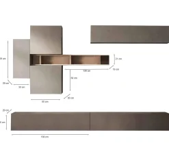 Parete salotto moderna 276cm bronzo e grigia - Nate