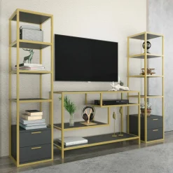 Pareti Attrezzate > Dmora Parete salotto multifunzione 200cm bianca e rovere - Ailano Marrone, Bianco Rovere