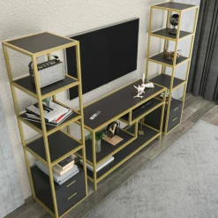 Pareti Attrezzate > Dmora Parete salotto multifunzione 200cm bianca e rovere - Ailano Marrone, Bianco Rovere