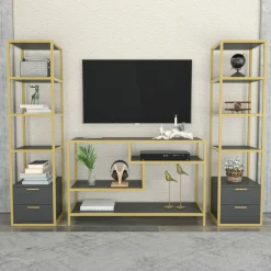 Pareti Attrezzate > Dmora Parete salotto multifunzione 200cm bianca e rovere - Ailano Marrone, Bianco Rovere