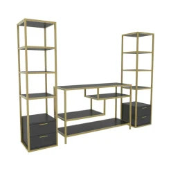 Parete salotto multifunzione 198cm oro e antracite - Felion