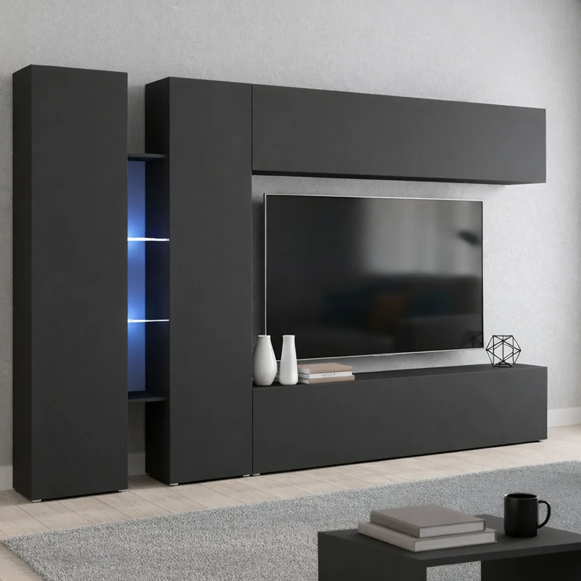 Parete salotto smart 280cm antracite - Enstatite