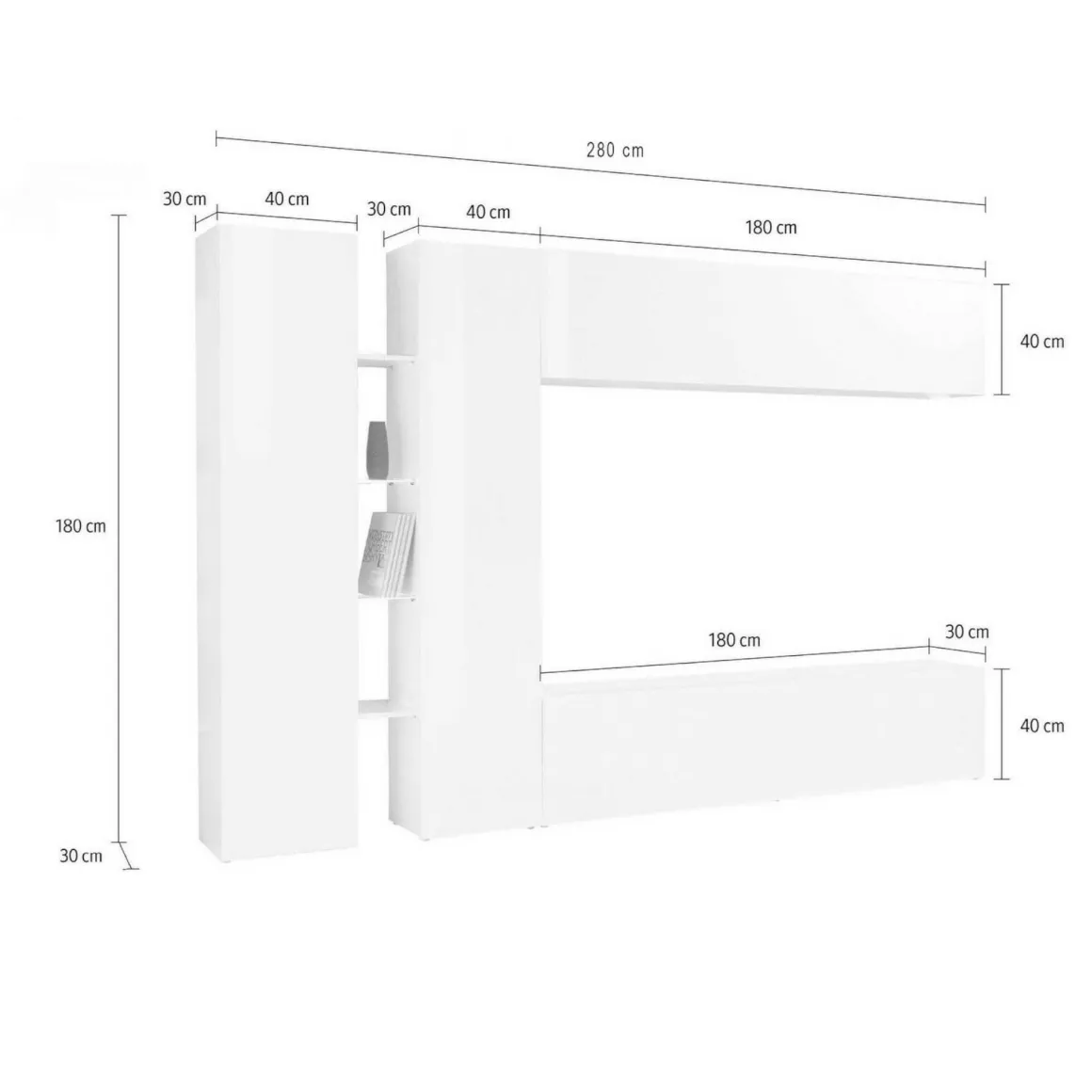 Parete salotto smart 280cm antracite - Enstatite