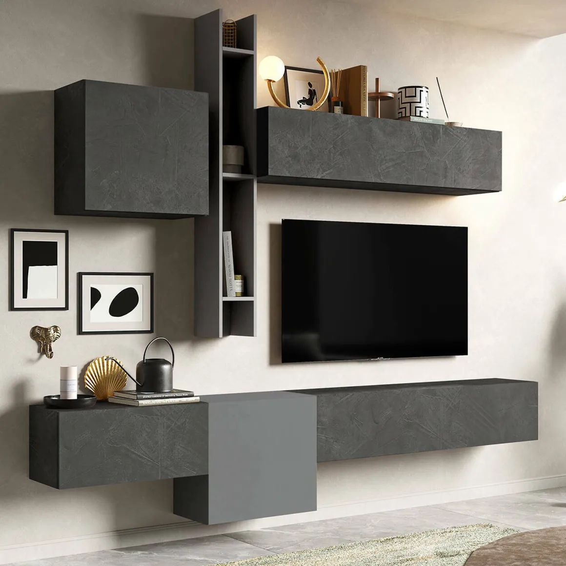 Parete salotto smart 262cm ardesia e grigia scuro - Douglas