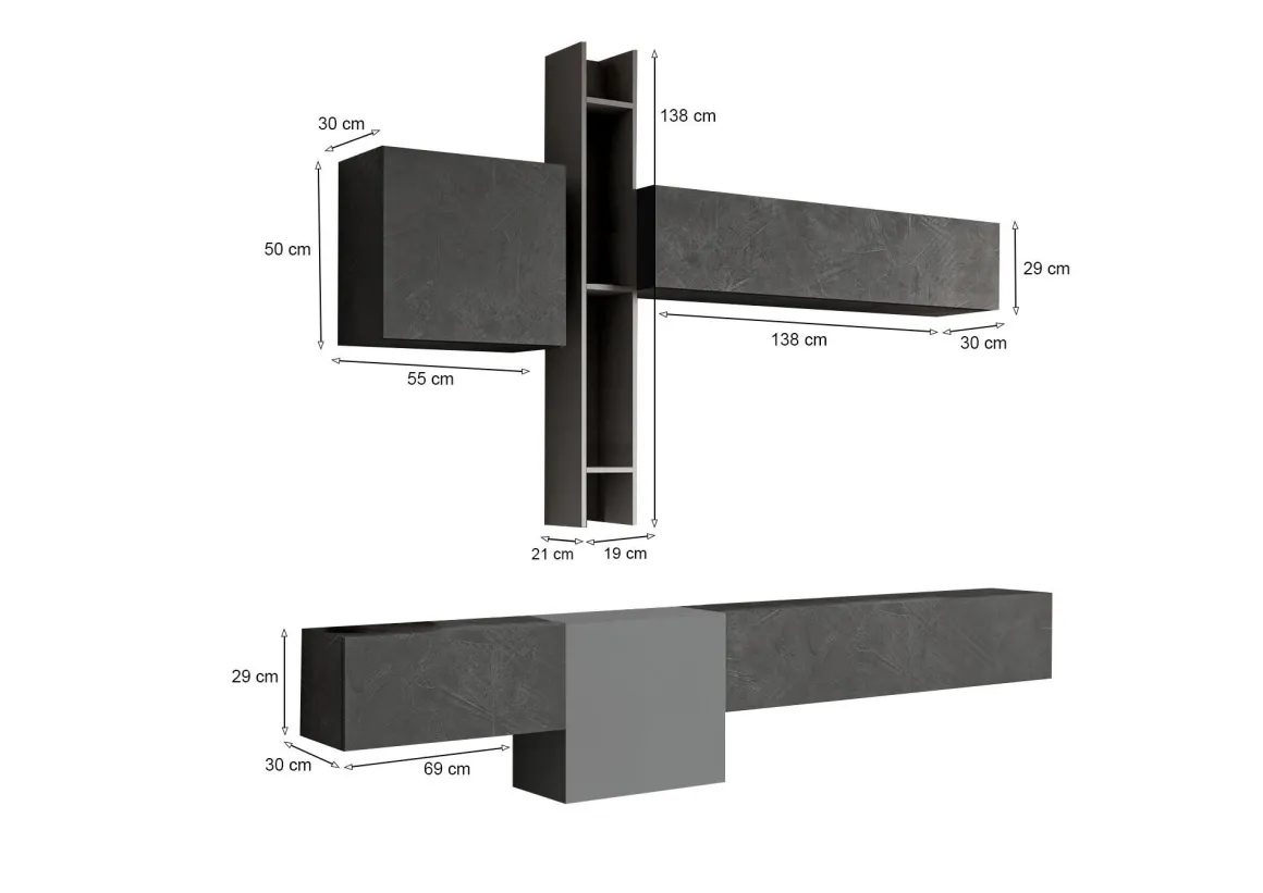 Parete salotto smart 262cm ardesia e grigia scuro - Douglas