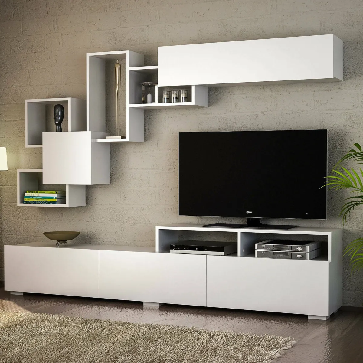 Pareti Attrezzate > Dmora Parete salotto smart 210cm bianca - HuaMulan Bianco