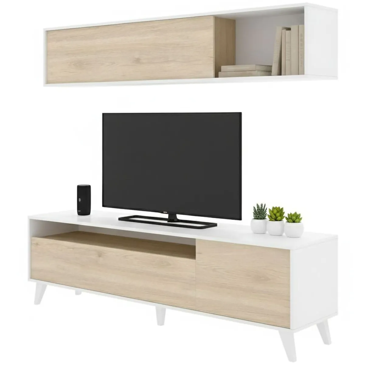 Pareti Attrezzate > Dmora Parete soggiorno classica 180cm bianca e rovere - Arusha Marrone, Bianco Rovere