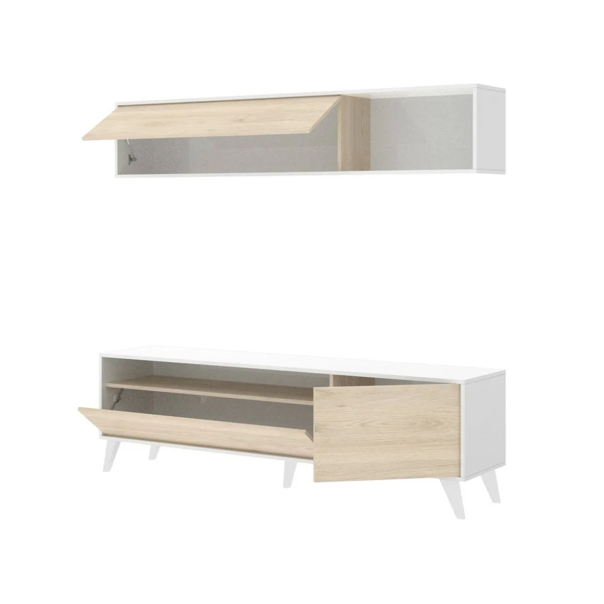 Pareti Attrezzate > Dmora Parete soggiorno classica 180cm bianca e rovere - Arusha Marrone, Bianco Rovere