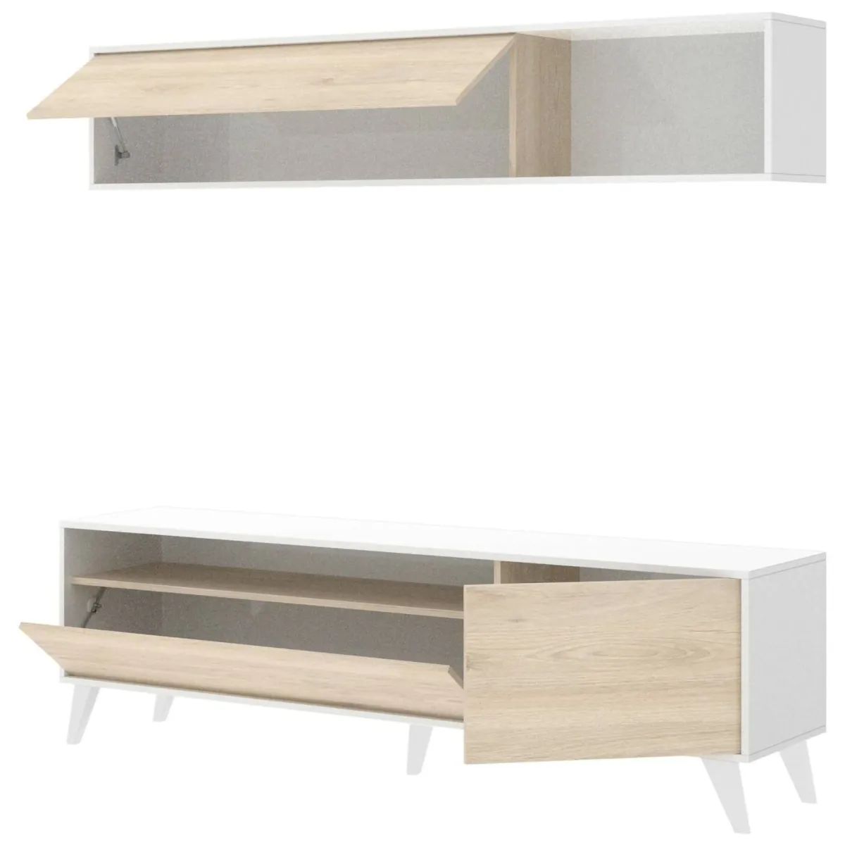 Pareti Attrezzate > Dmora Parete soggiorno classica 180cm bianca e rovere - Arusha Marrone, Bianco Rovere