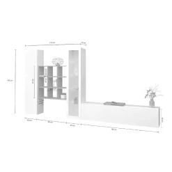 Parete soggiorno classica 310cm bianca lucida e acero - Arizzano