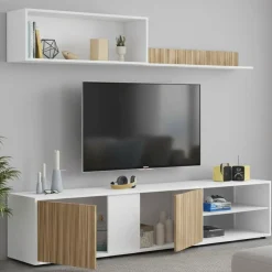 Parete soggiorno in legno 180cm bianca e rovere - Agrestino