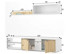Parete soggiorno in legno 180cm bianca e rovere - Agrestino