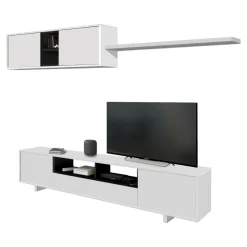 Parete soggiorno moderna 200cm bianca lucida - Angora