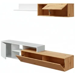 Salotto|Pareti Attrezzate > Dmora Parete soggiorno moderna 220cm legno e bianca - Aligator Bianco, Marrone Rovere Nodi