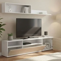 Pareti Attrezzate > Dmora Parete soggiorno multifunzione 180cm bianca e rovere - Jelawat Marrone, Bianco Rovere