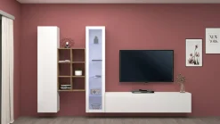 Parete soggiorno multifunzione 320cm bianca lucida - Ausonia