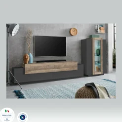 Salotto > Dmora Parete soggiorno 10 ripiani 280cm antracite e rovere - Maja Marrone Rovere, Nero Antracite