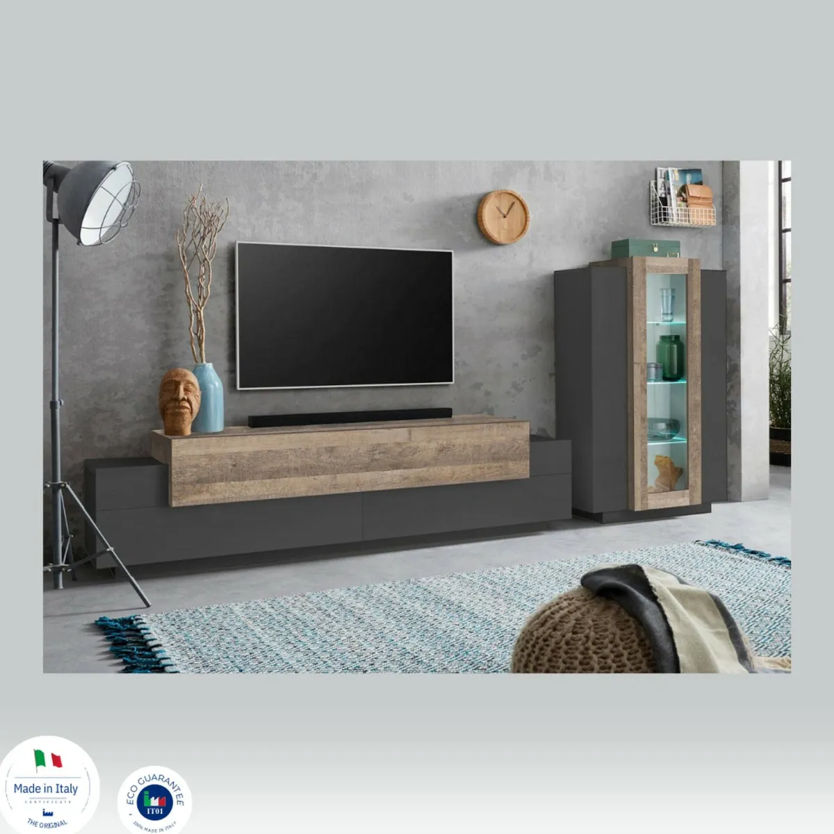 Salotto > Dmora Parete soggiorno 10 ripiani 280cm antracite e rovere - Maja Marrone Rovere, Nero Antracite