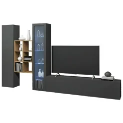 Salotto|Pareti Attrezzate > Dmora Parete soggiorno 15 ripiani 320cm antracite - Ausonia Nero Antracite