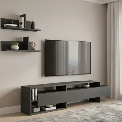 Pareti Attrezzate > Dmora Parete soggiorno 6 ripiani 180cm antracite - Huko Nero Antracite