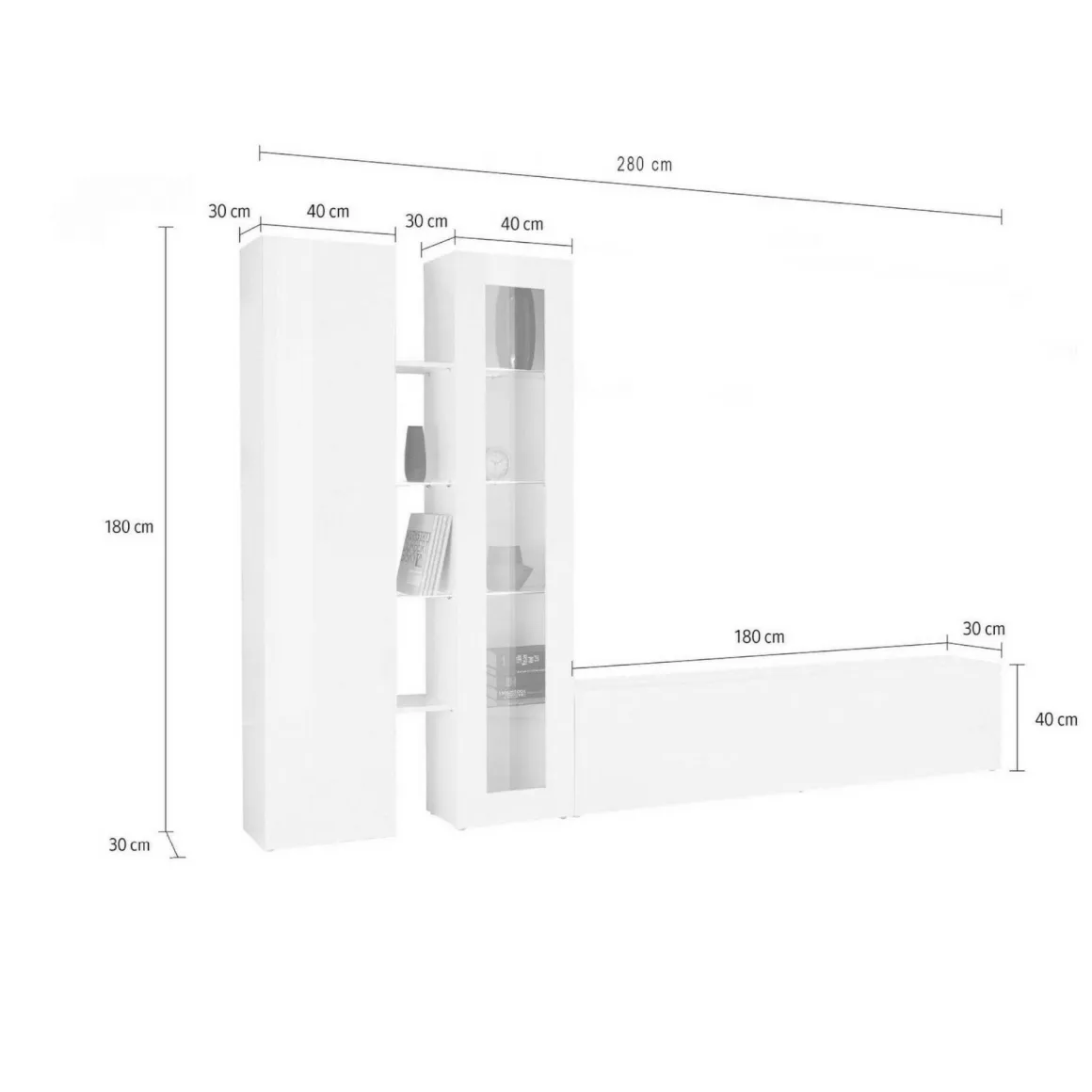 Parete soggiorno smart 280cm antracite - Arin