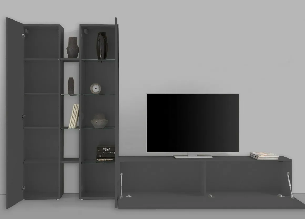 Parete soggiorno smart 280cm antracite - Arin